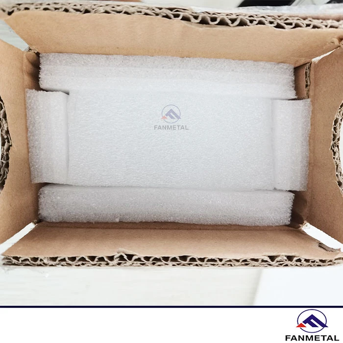 Ruthenium sputtering target protected with foam inside a carton Ruthenium sputtering target protected with foam inside a carton